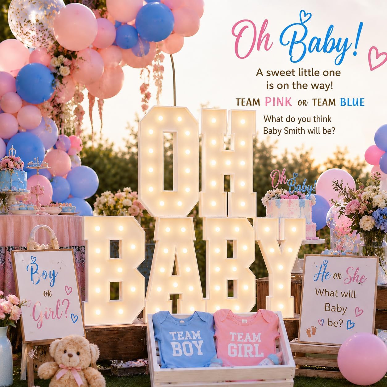 6 OHBABY letter lights, 2.3FT, suitable for baby parties, baby showers, birthdays, etc., multi scene applications, with light strings, Christmas, Halloween decorations, add absolute highlights to your party, kt foam board material