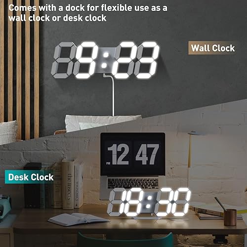 Vista 43 de EDUP HOME - Reloj despertador de escritorio digital 3D con luz Led de 9.7 pulgadas, control remoto, brillo automático y ajustable, muestra el tiempo