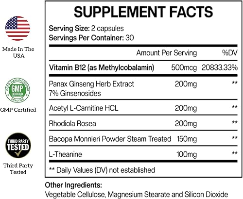 Miniatura 6 de Power Through - Suplemento cerebral nootrópico para memoria y concentración con L-teanina, Bacopa Monnieri, Rhodiola Rosea, B12, píldoras