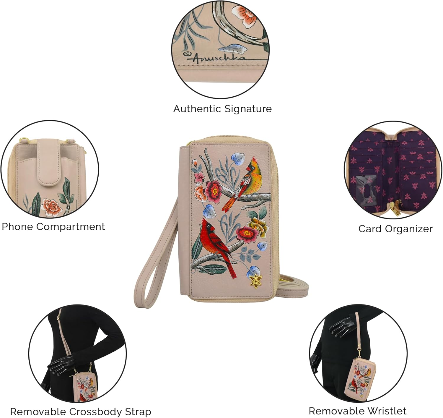 Anuschka Women's Original Hand-Painted Genuine Leather RFID Blocking Smartphone Case & Wallet - Image 5