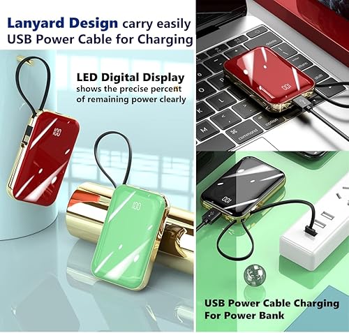 Miniatura 6 de Cargador portátil con cables incorporados 10000mAh Power Bank Slim Fast Charge USB C Battery Pack Travel Essentials Powerbank compatible con iPhone,