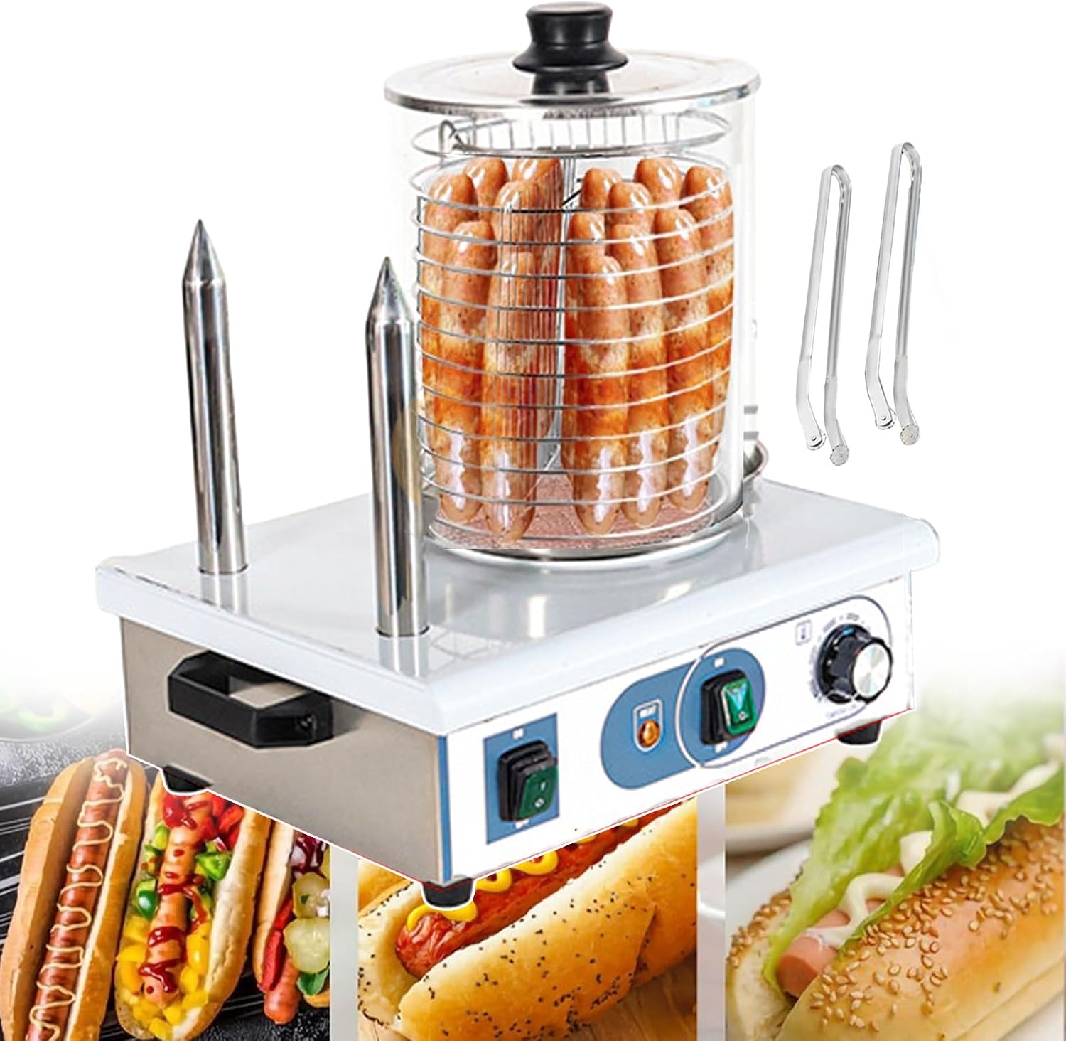 Hot Dog Roller Machine/Electric Food Steamers for Sausages, Dumplings, Vegetables/Electric Bun Warmer Cooker,Stick