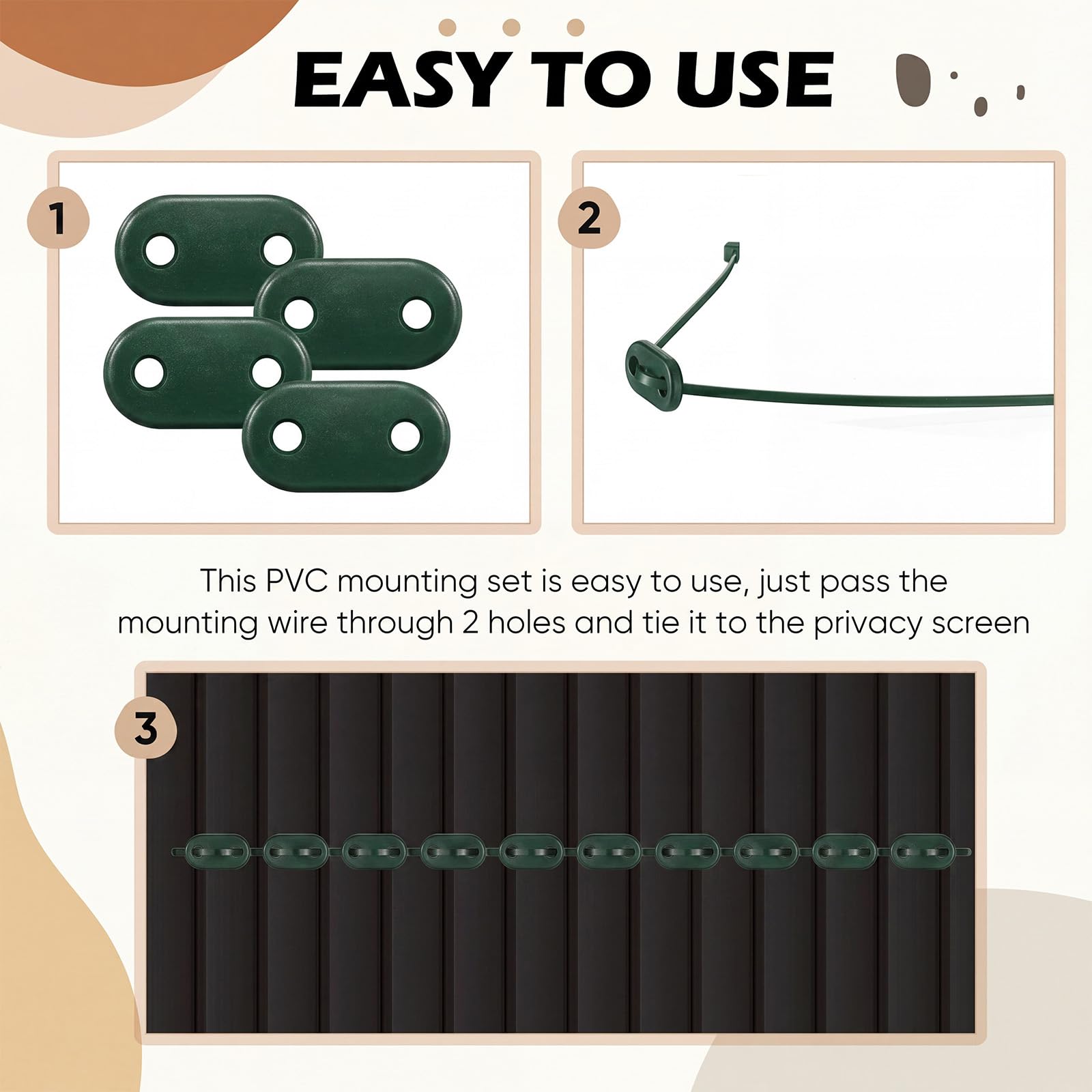 Sinmoe 100 Set di Fissaggio per Frangivista Comprese Fascette per Cavi e Fissaggio delle Piastre di Montaggio Kit di Montaggio in PVC per Tappetini Privacy Recinzioni da Giardino(Verde)