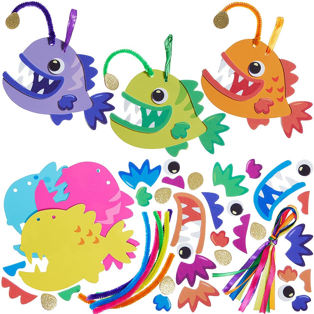 Baker Ross VC163 Anglerfish Mix & Match Decoration Kits - Pack of 6, Foam Anglerfish Hanging Crafts