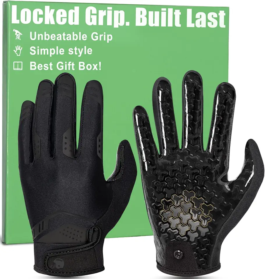 Pixel Panda Football Gloves Adult Youth, Black White Receiver Football Gloves Men with Pro-Grade Sticky Grip, Breathable Wide Receiver Glove Gifts for High Training Performance