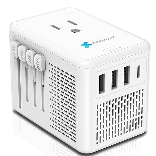 Upgraded Voltage Converter US to Europe for Hair Dryers 220V to 110V Converter with Fast Charging - Compact Travel Design with 3 USB-A + 1 USB-C Universal Travel Adapter for France Germany (White)