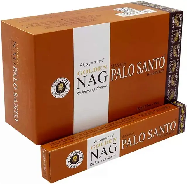 Incenso Nag Vijayshree Golden Palo Santo - Caja Completa 180g Premium