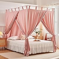 Vista 8 de AIKASY Cortinas Negras de Cama con Dosel con Lazos Superiores y Alzapaños para Decoración de Dormitorio - Cortinas de Cama Tamaño Queen