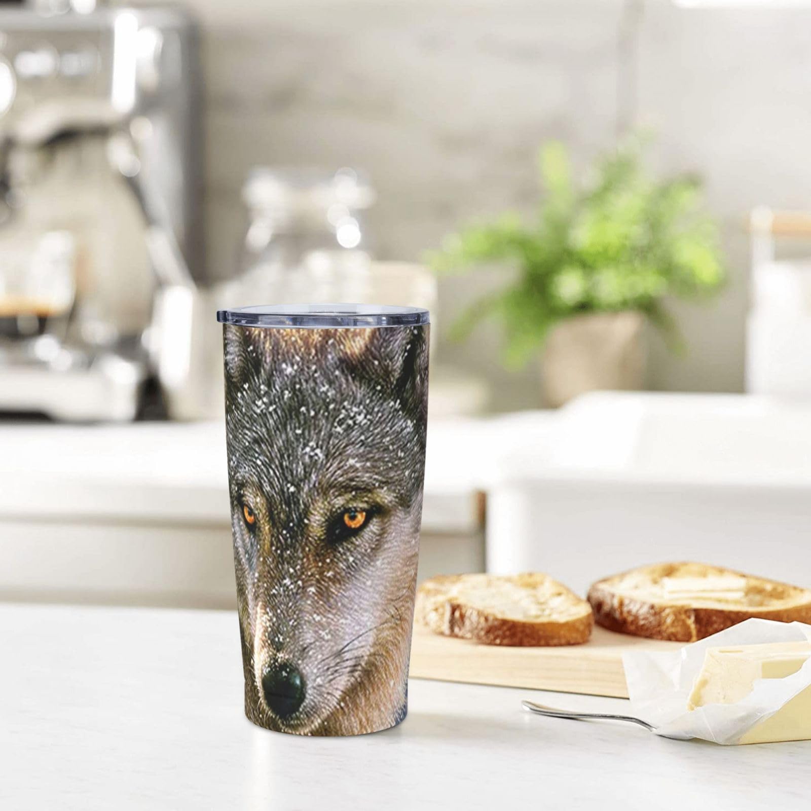 Tazza termica portatile con stampa lupo alla moda in acciaio inox tazza per auto