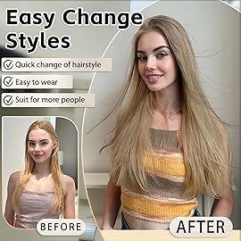 StrRid Hair Extensions Clip Ins Synthetic 18 Inch Long Straight Invisible Extension 5PCS Soft and Natural Fake Cheap Clips on Hairpieces for Women Party Daily Use 6.5 Oz Golden Brown Mix Bleach Blonde