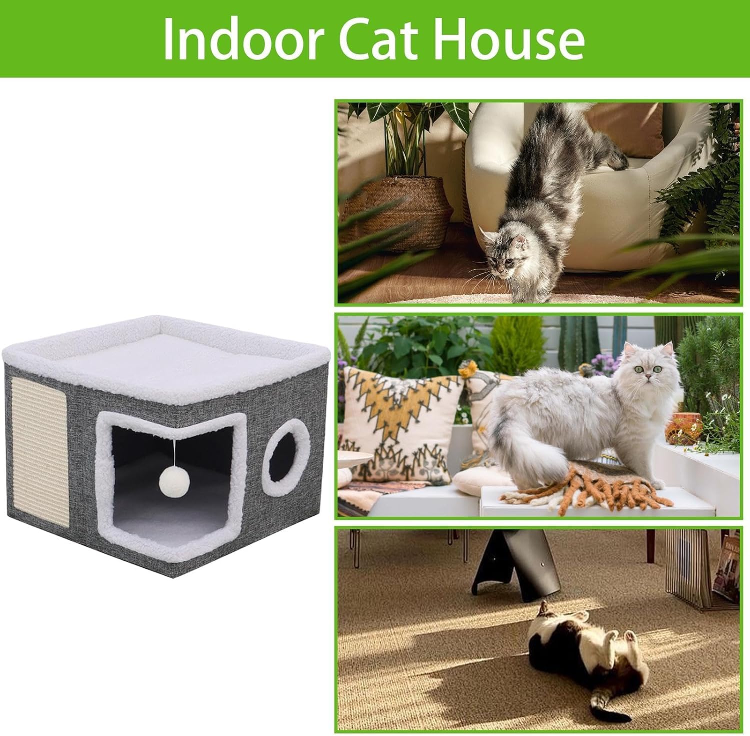 بيت قطط داخلي - سرير للقطط في الاماكن المغلقة نصف مغلق، سرير قطط مغطى بمنازل وشقق سكنية، بيت دافئ للقطط والحيوانات الاليفة والقطط الصغيرة
