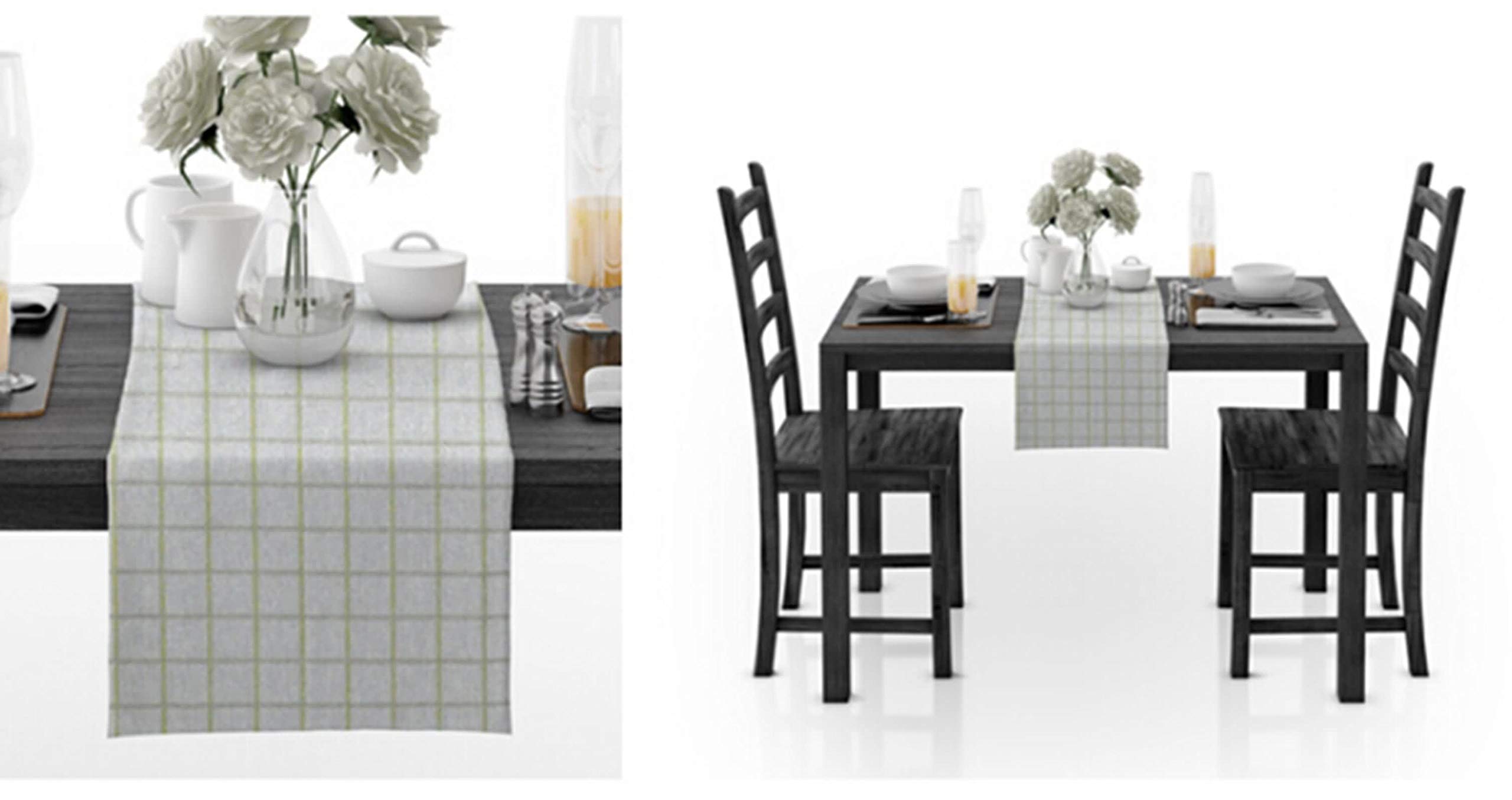 Runner da Tavolo 30x320CM Motivo A Reticolo Runner Moderno Grigio Verde Giallo Cotone