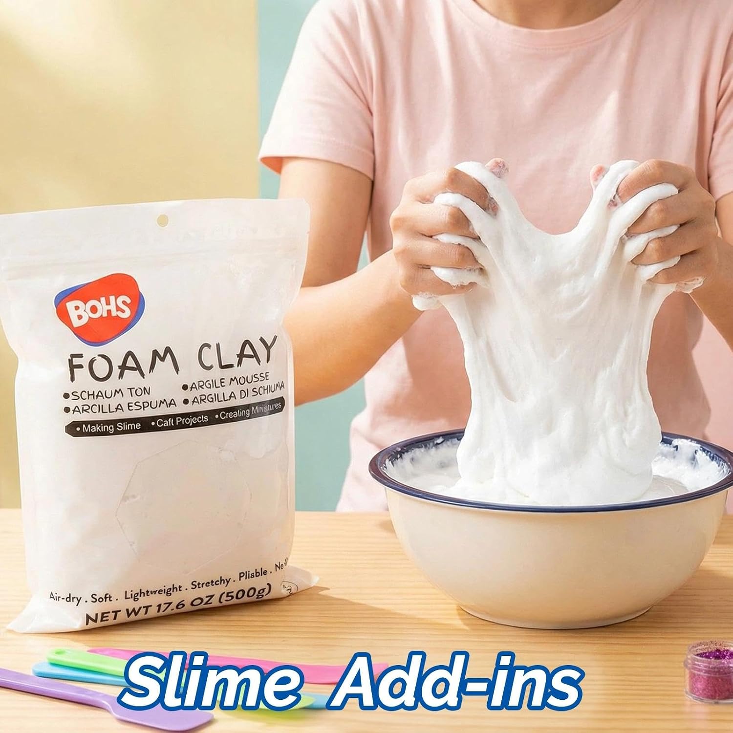 BOHS White Modeling Foam Clay Lite - 500 Grams, Squishy,Soft, Air Dry -for Flower Mirror,Cosplay,Fake Bake, Slime Supplies- 1.1 Lbs