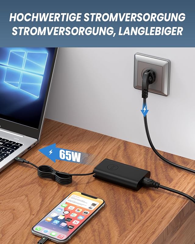 Polerty 65W USB-C Laptop Töltő Dell Latitude 5520 5420 XPS 13 Chromebook Kompatibilis - Gyorstöltő Adapter Túlfeszültség Védelemmel