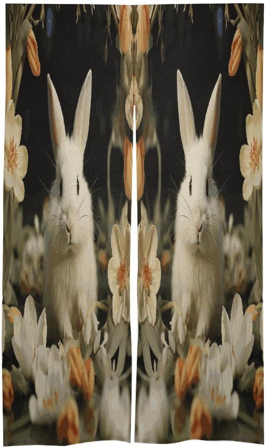 White Rabbit and Lilies Door Curtain Printed Doorway Noren Japanese Style Doorway Room Divider Curtains for Privacy Partition Divider Kitchen Home Decorations Wall Hanging