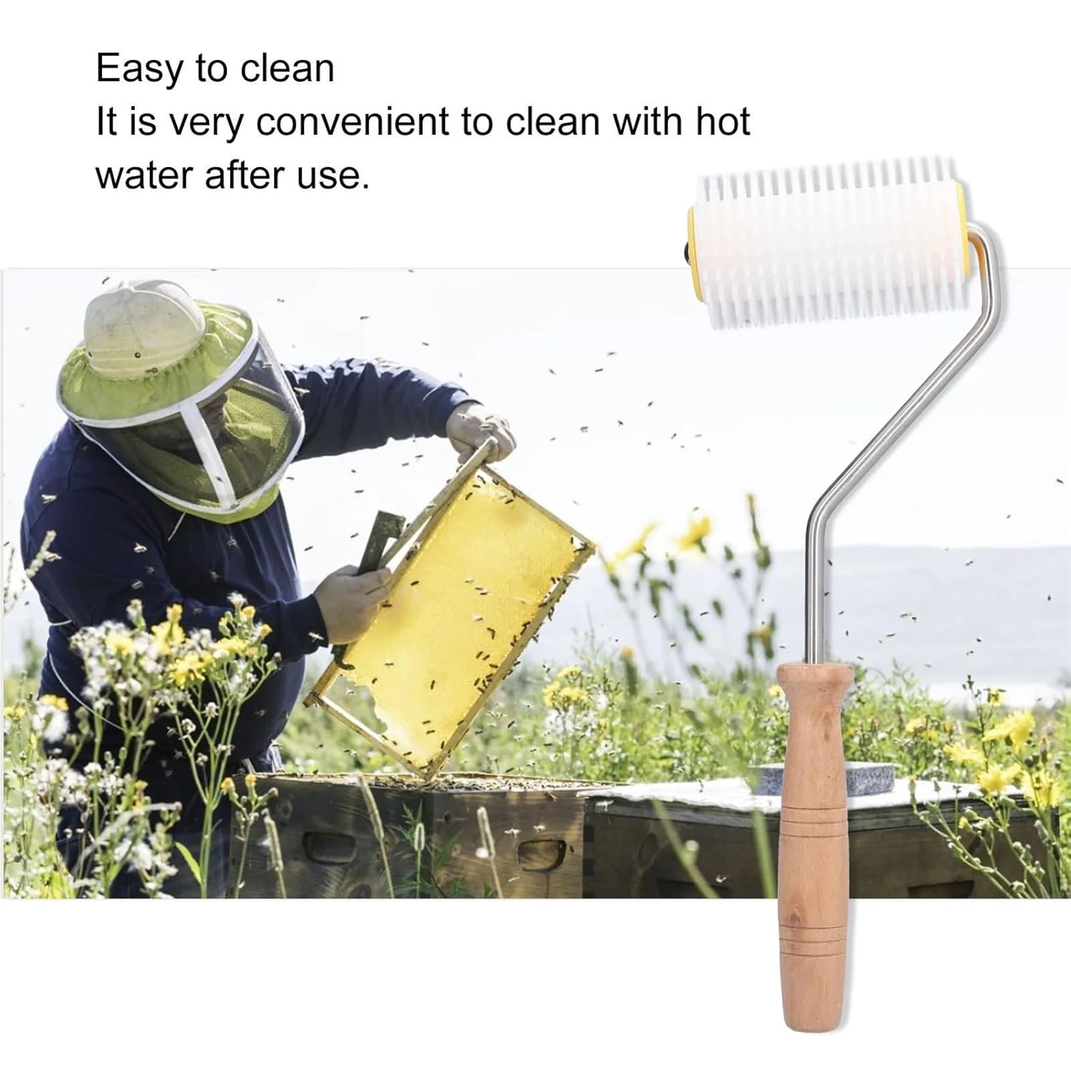 Beekeeping, Roller Honey Harvester, Roller-Type Propolis Collector, Scraper, Extractor with Wooden Handle,for Beekeepers