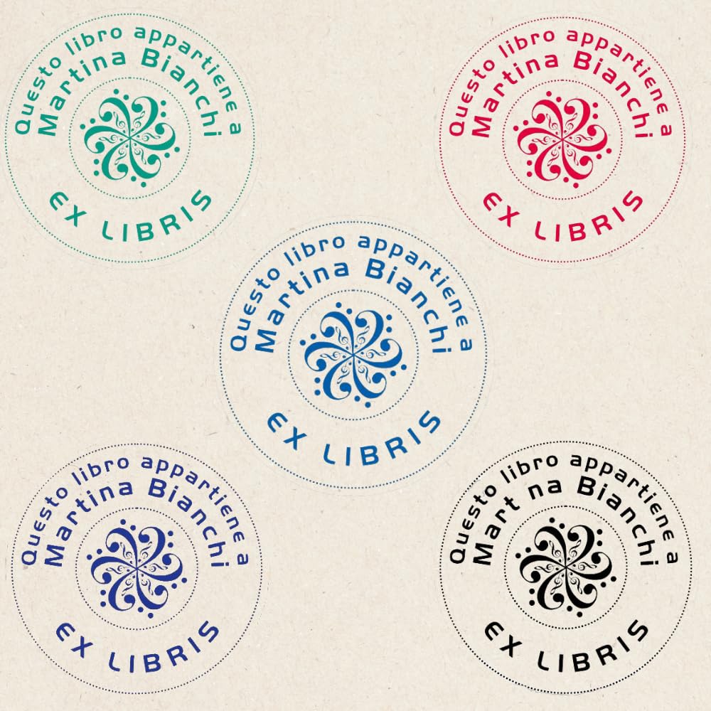 Trodat Timbro Ex Libris Monogramma PERSONALIZZATO "Note Musicali", Impronta Rotonda Ø 42 mm, Autoinchiostrante Printy, Libri, Biblioteca, Club del Libro (Impronta Verde)