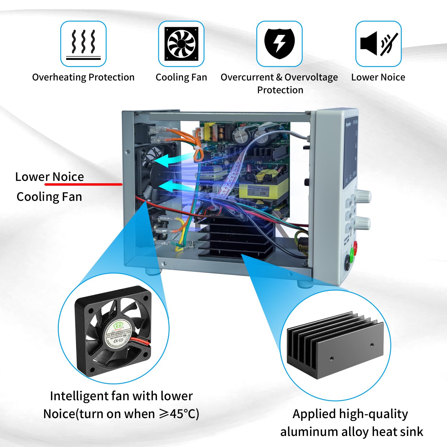 Labornetzteil, Heopoten 50V 6A 150W Programmierbares Labornetzgerät ，Hochpräzises 4-stellige zweifarbige LED Anzeige, 5V2A USB-Ausgang, Alligatorkabeln und Netzkabel