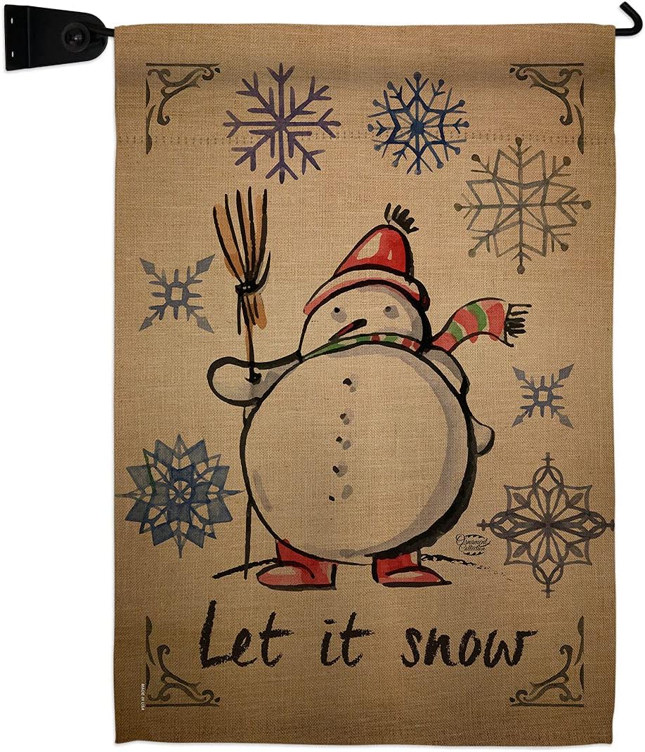 Winter Let it Snow Garden Flag Set Wall Holder Wintertime Wonderland Snowflake Snowman Ice Skate Season Small Decorative Gift Yard House Banner Made In USA 13 X 18.5