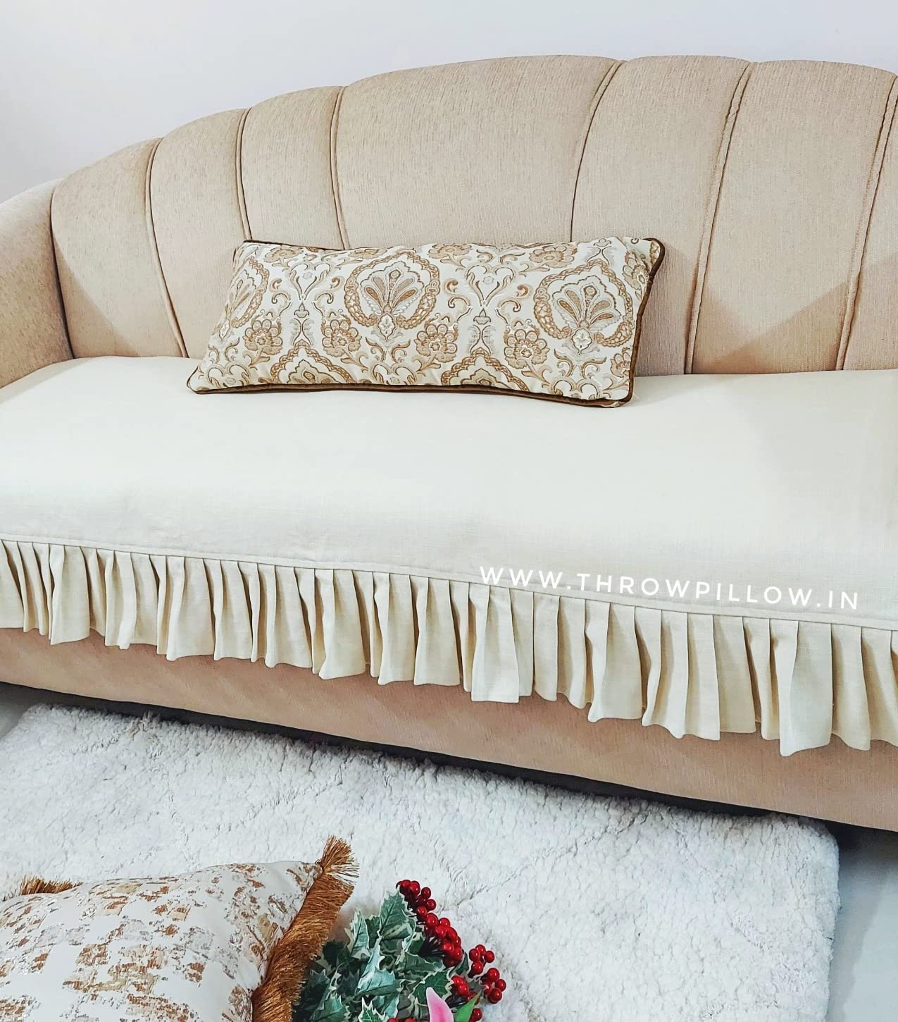 Neutral Pleated Sofa Cover: Machine Washable, Anti-Slip, Stylish: Seat & Front Back Protection -Set of 2 Seat Covers & Single Back Cover- L Shape Sofa Cover Set (3 Seater + 3 Seater Lounger)-image-17