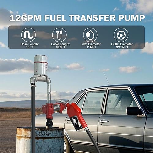 Miniatura 24 de Bomba de transferencia de combustible de 110V AC 12GPM con boquilla automática y kit de manguera para gasolina diesel rojo con filtro de partículas