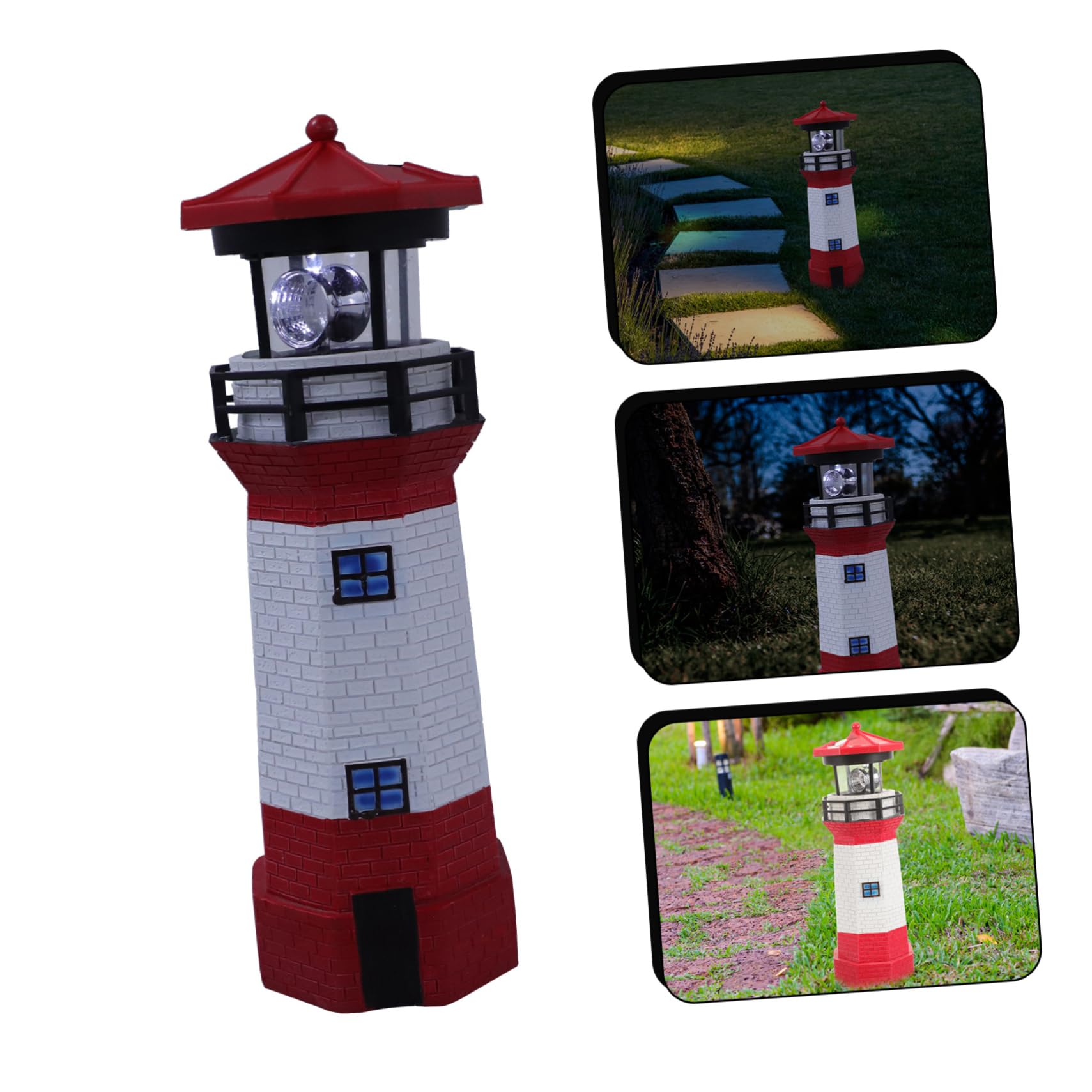 BCOATH Solar-Powered Lighthouse Decorative Light Statue Rotating Led Garden Lighthouse for Patio