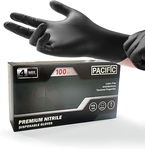 PACIFIC PPE - Guantes desechables de nitrilo de 4 mil, negros, seguros para alimentos, sin látex, para limpieza y cocina, talla pequeña