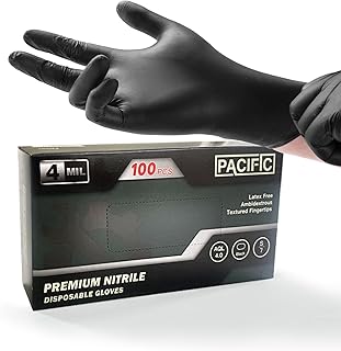 PACIFIC Black Nitrile Disposable Gloves, Small