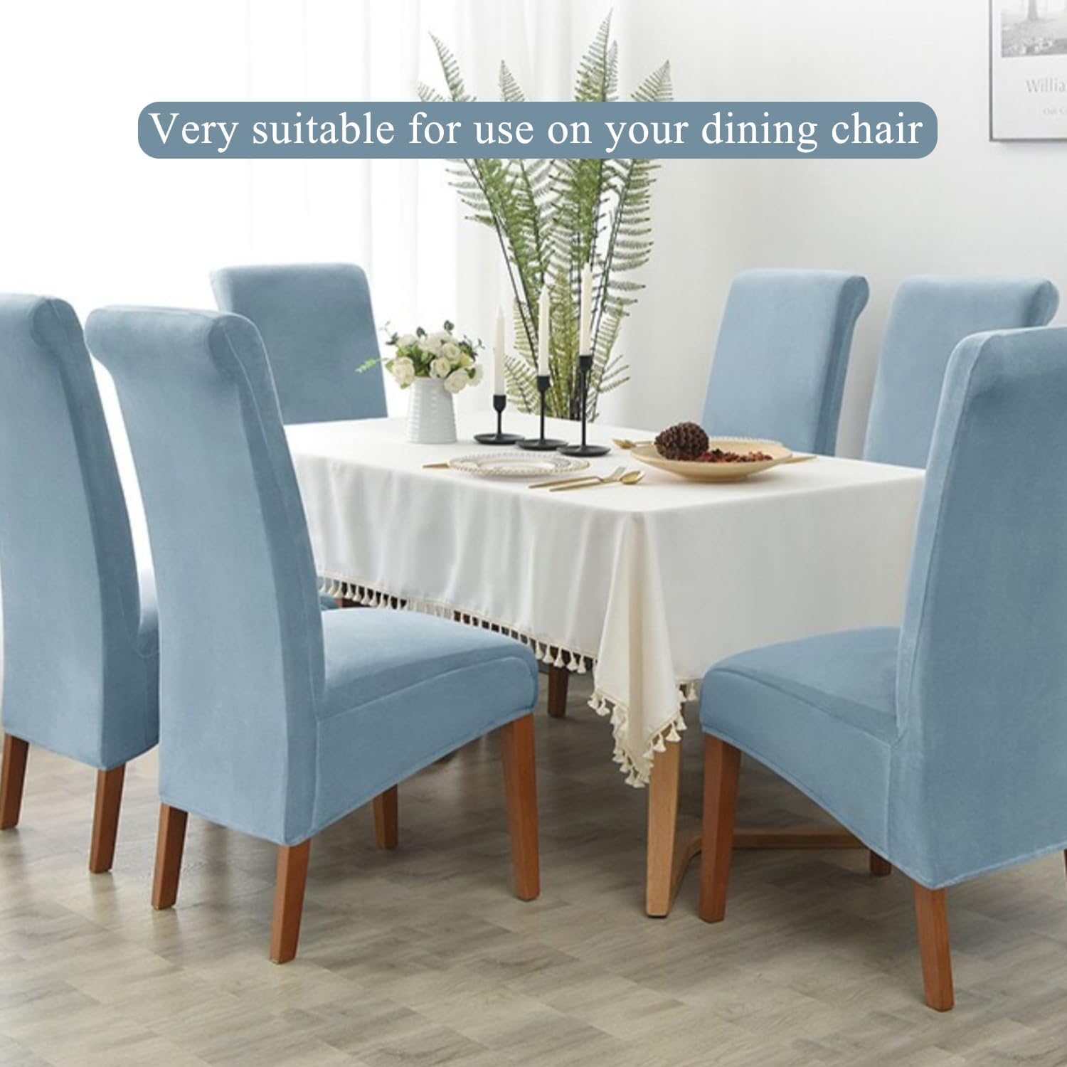 Blued,4pcs, Dining Chair Covers 4Pcs/6Pcs Velvet Stretch Dining Chair Slipcover Dining Room Large Chair Protector for Dining Kitchen Room Banquet Restaurant Home Decor Removable