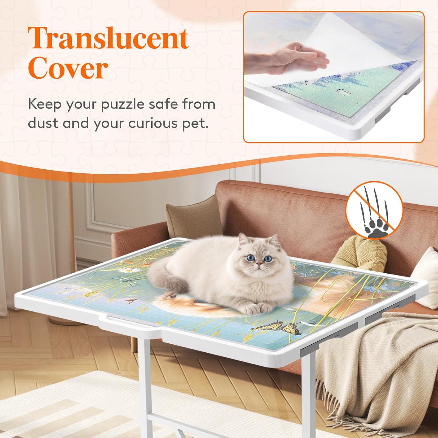 Lifewit 1500 Pieces Adjustable Jigsaw Puzzle Table with Wheels, 360-degree Angle/Height Adjustable, Puzzle Board with Metal Legs, Drawers, Felt Mat, Protective Cover, Ideal Gift, 33.3" x 25.4", White