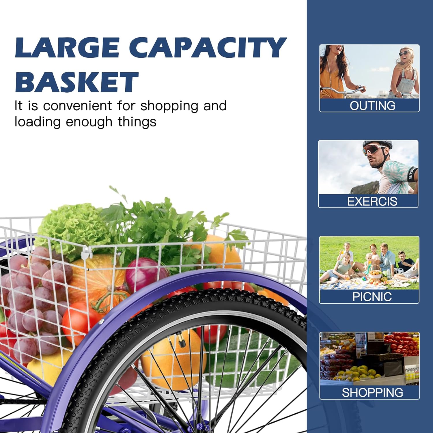 Barbella Adult Tricycles, 7 Speed Adult Trikes 20/24/26 inch 3 Wheel Bikes, Cruise Bike with Basket for Seniors, Women, Men for Recreation, Shopping, Exercise, Multiple Colors