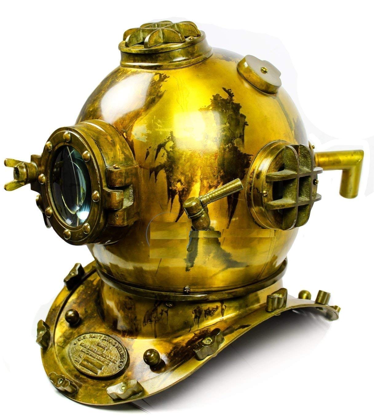 Casque de plongée sous-marine US Mark V en acier massif ancien Jaune 45,7 cm