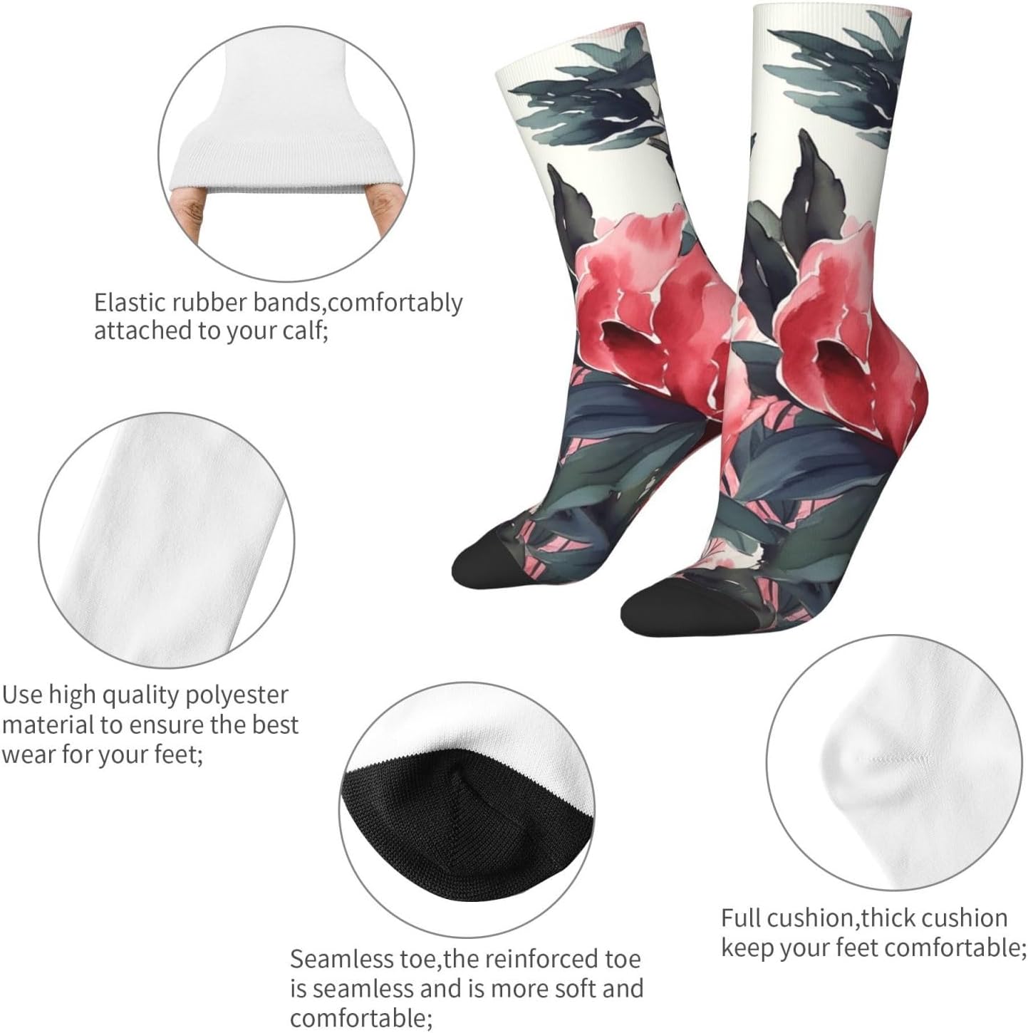 Peonies Spring Crew Socks for Men Women Moisture Wicking Cushion Athletic Sock Casual Novelty Socks Gift