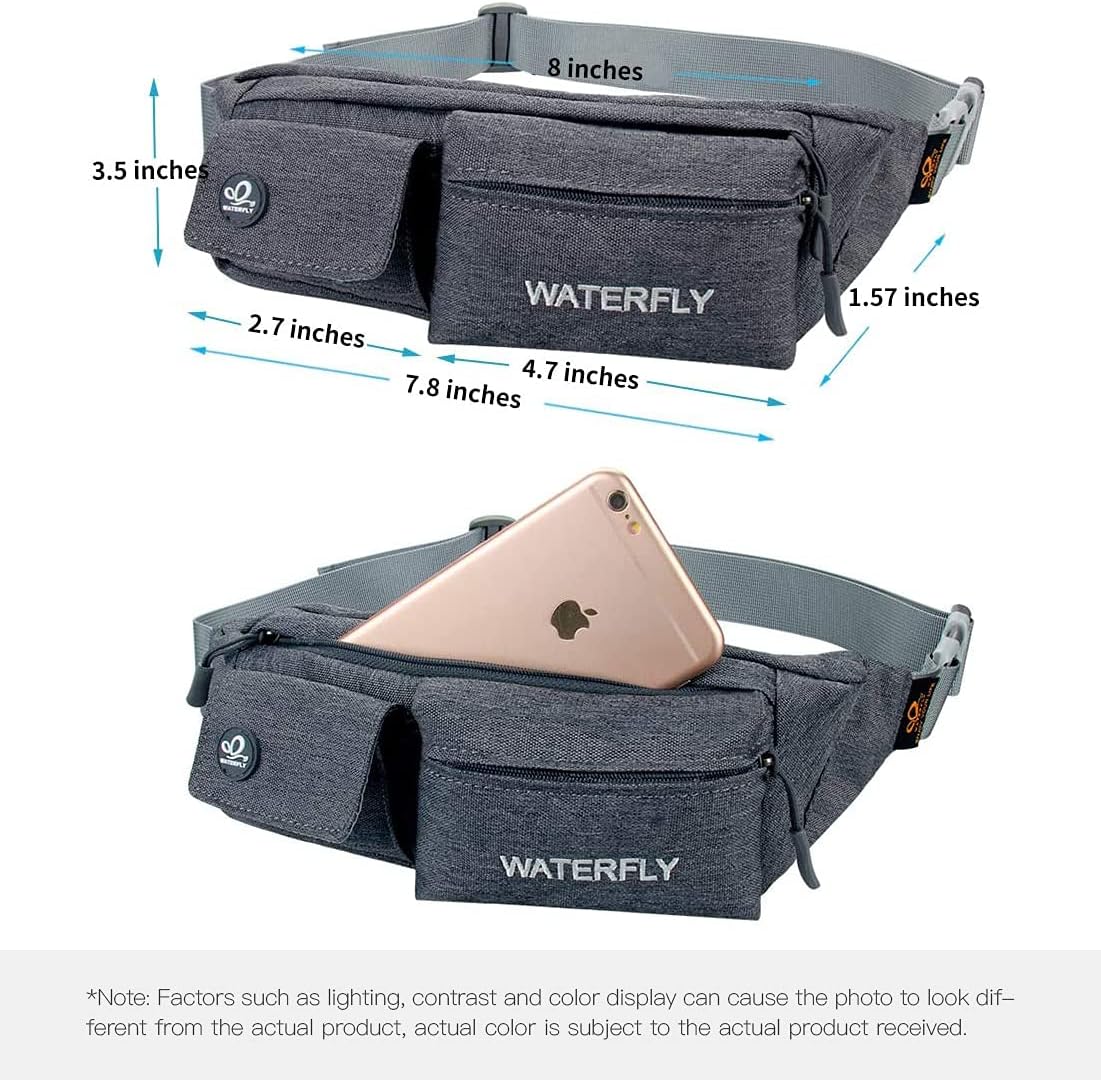 WATERFLY Fanny Pack for Women Men Water Resistant Small Waist Pouch Slim Belt Bag with 4 Pockets for Running Travelling Hiking Walking Lightweight Crossbody Chest Bag Fit All Phones : Sports & Outdoors