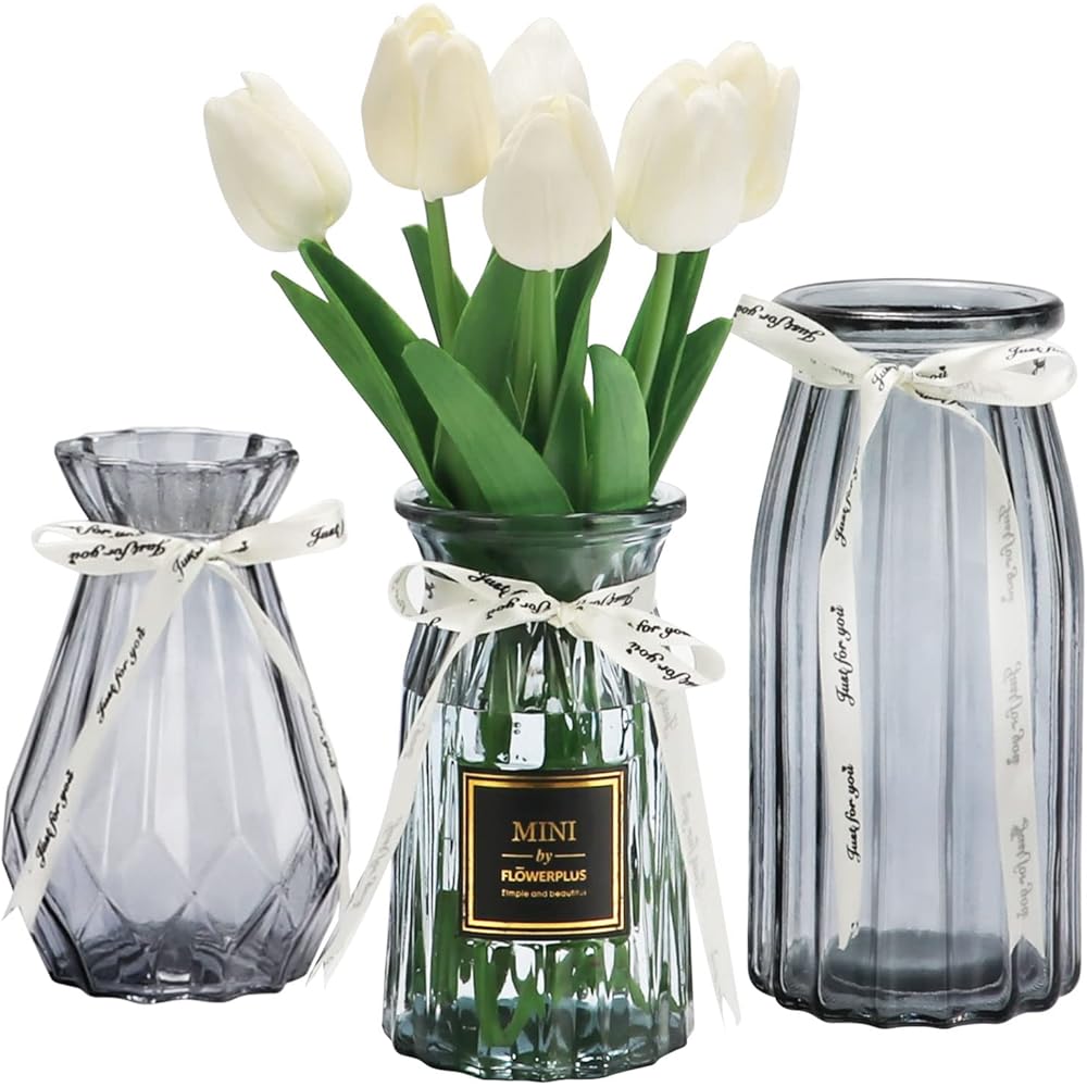 3/mo Finance BIGIVACA Glass Vase for Flower,Set of 3 Modern Angled