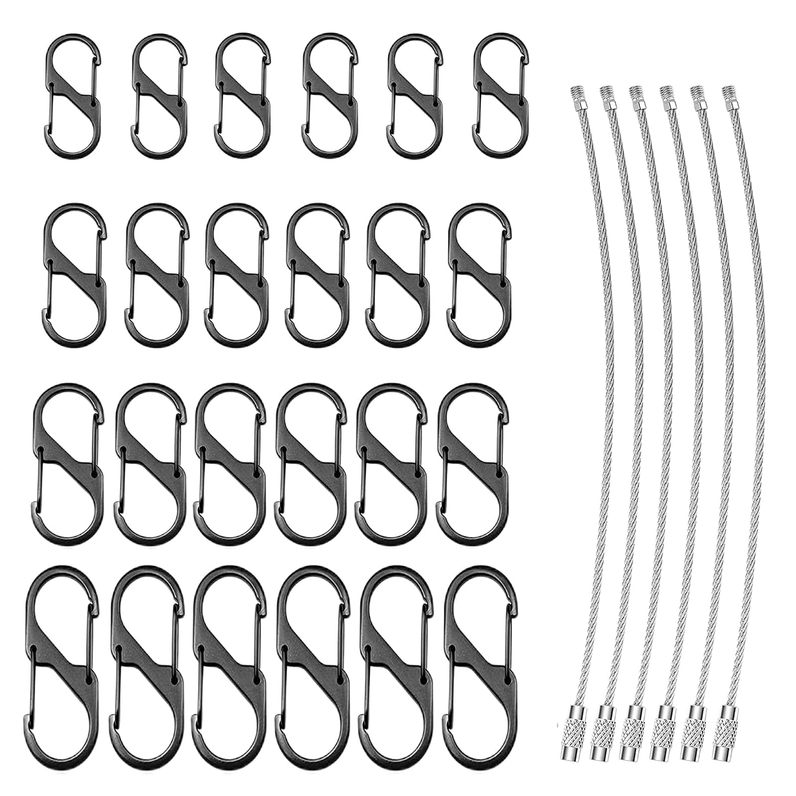 Set 30 Moschettoni A S E Portachiavi: 4 Misure Da 32 A 60 Mm, In Lega Di Zinco E Acciaio, Per Campeggio E Outdoor