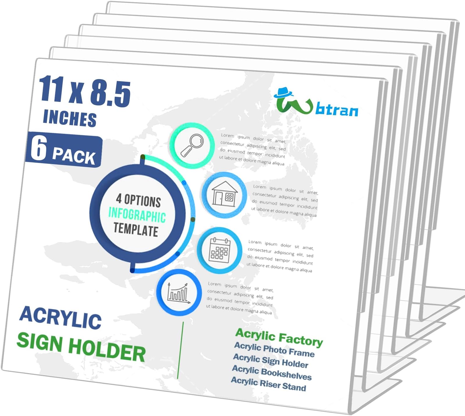 Wbtran Slanted Back Acrylic Sign Holder 8.5 x 11 Horizontal