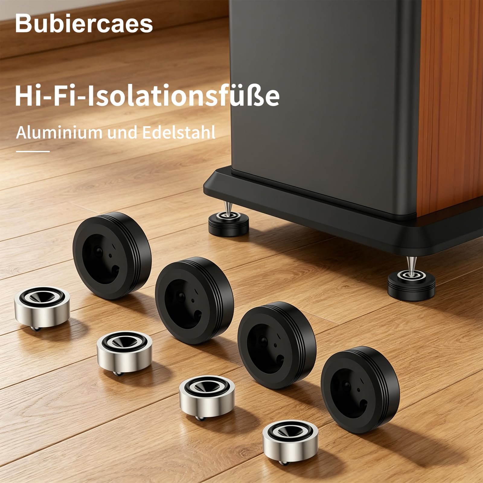 HiFi Supporto per altoparlante 50×20 mm alluminio ammortizzatori piedini isolanti 4 pezzi nero