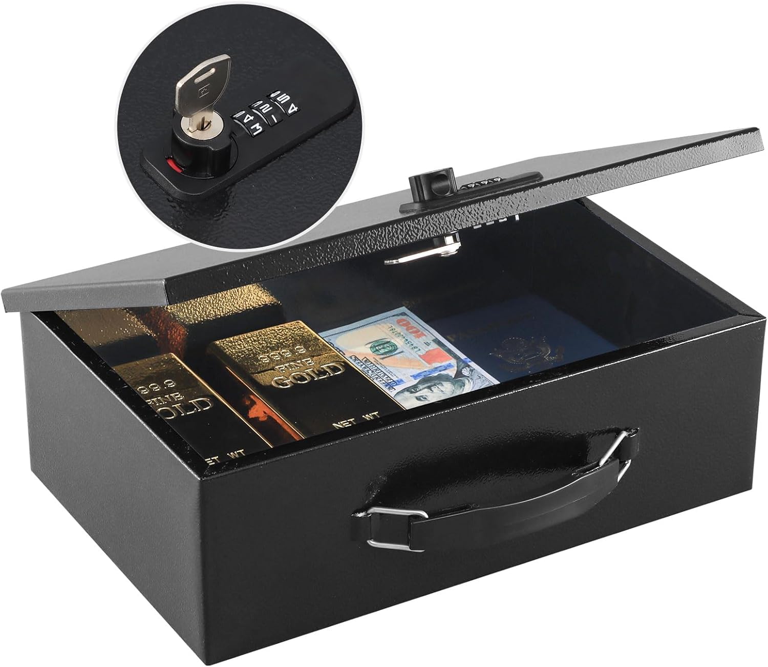 Caja Fuerte Ignífuga Portátil para Joyas, Pequeña Caja de Seguridad con Asa, Resistente al Fuego y Robo, Ideal para Hogar y Viaje - Cajas Fuertes de Alta Seguridad para Valores y Documentos