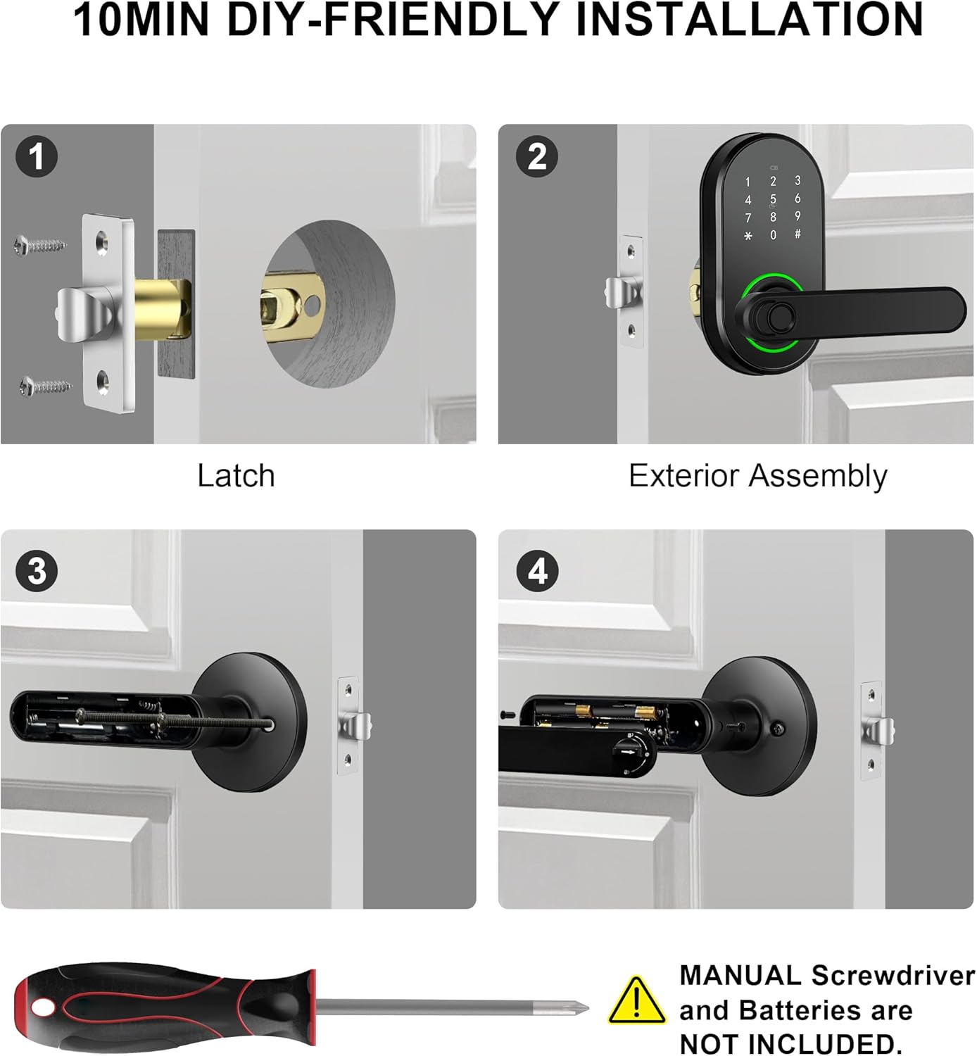 Smart Keypad Door Lock with Handle, Keyless Entry Digital Door Lock for Front Door, Fingerprint Electronic Deadbolt with App, Security Lever for Bedrooms, Apartment, Local Data Storage, Black