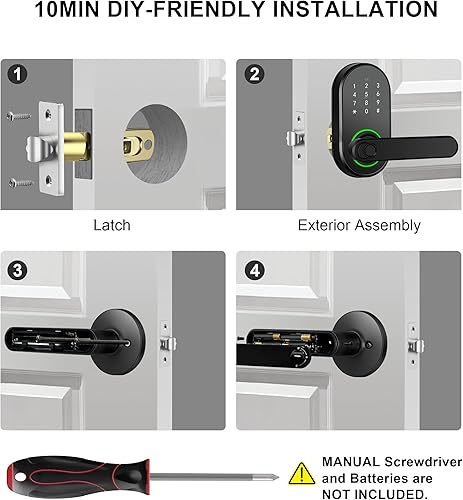 Miniatura 6 de Cerradura de puerta con teclado inteligente con asa, cerradura de puerta digital de entrada sin llave para puerta delantera, perilla de puerta