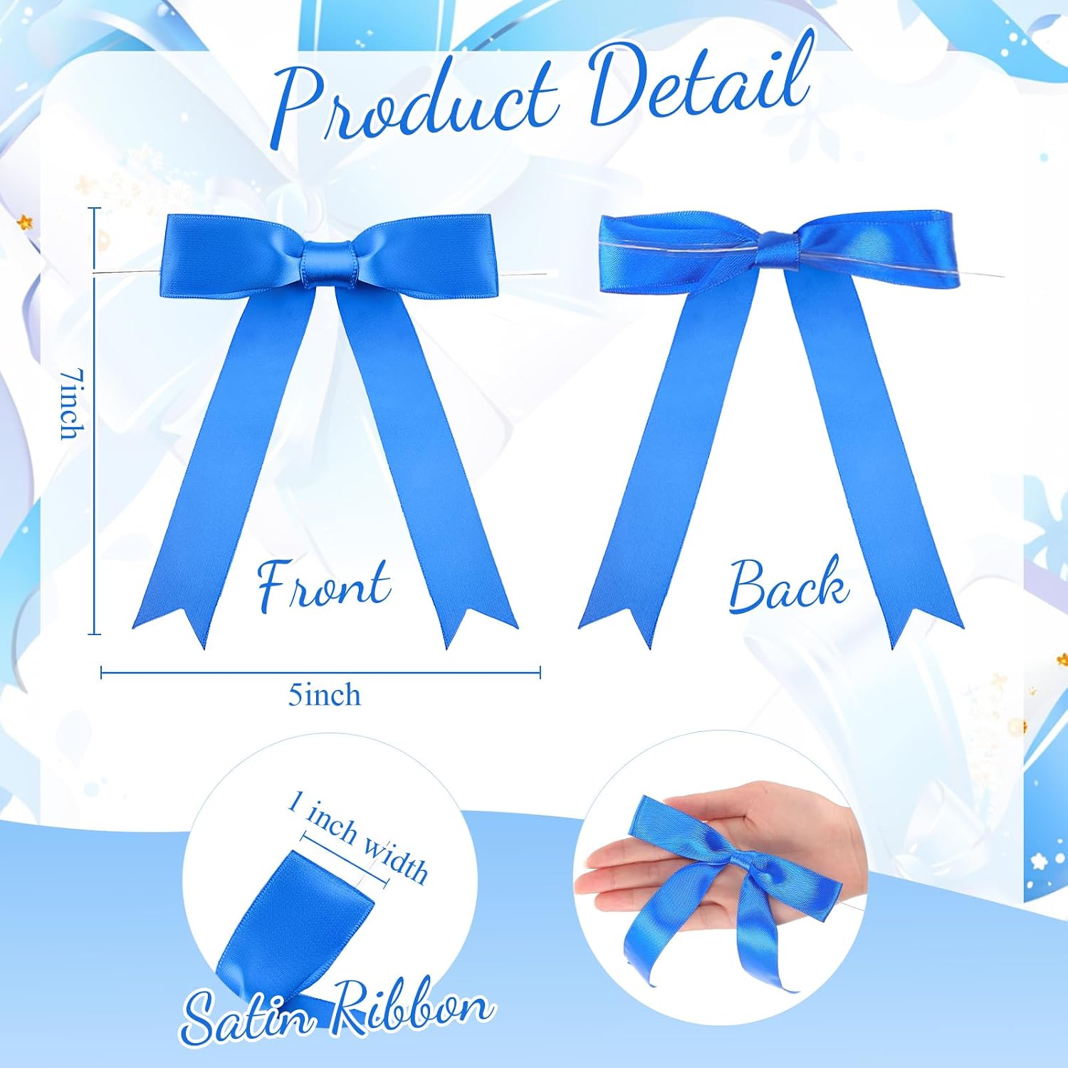 Riceshoot 24 Pcs Royal Blue Satin Ribbon Bows Twist Tie 5x7'' for Gift image 2