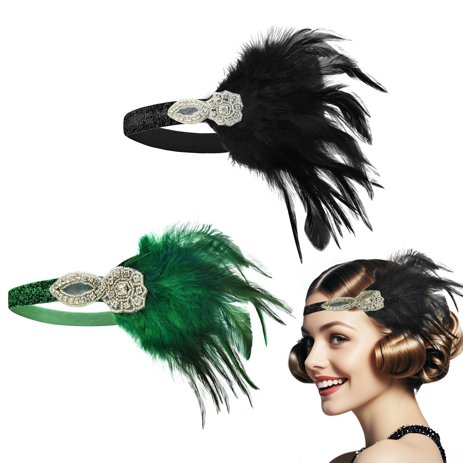 Fascia Anni '20 Con Piume E Fiori – Accessorio Per Capelli Vintage, Con Clip, Diametro 11 Cm, Per Feste A Tema E Matrimoni