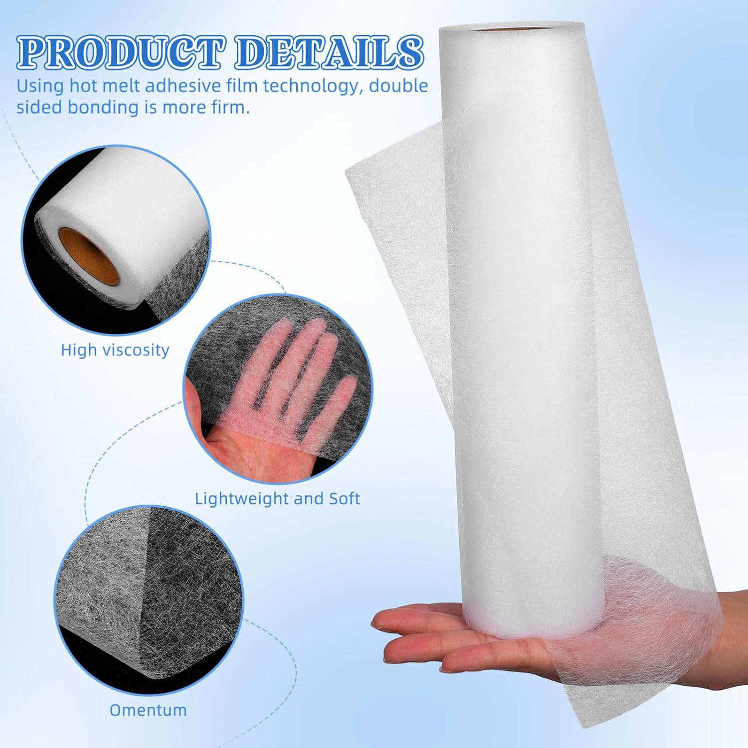 TABLETREANDS Double Sided Fusible Non-Woven Interfacing for Sewing and Quilting White Iron-on Fabric Stabilizer for DIY Craft Projects