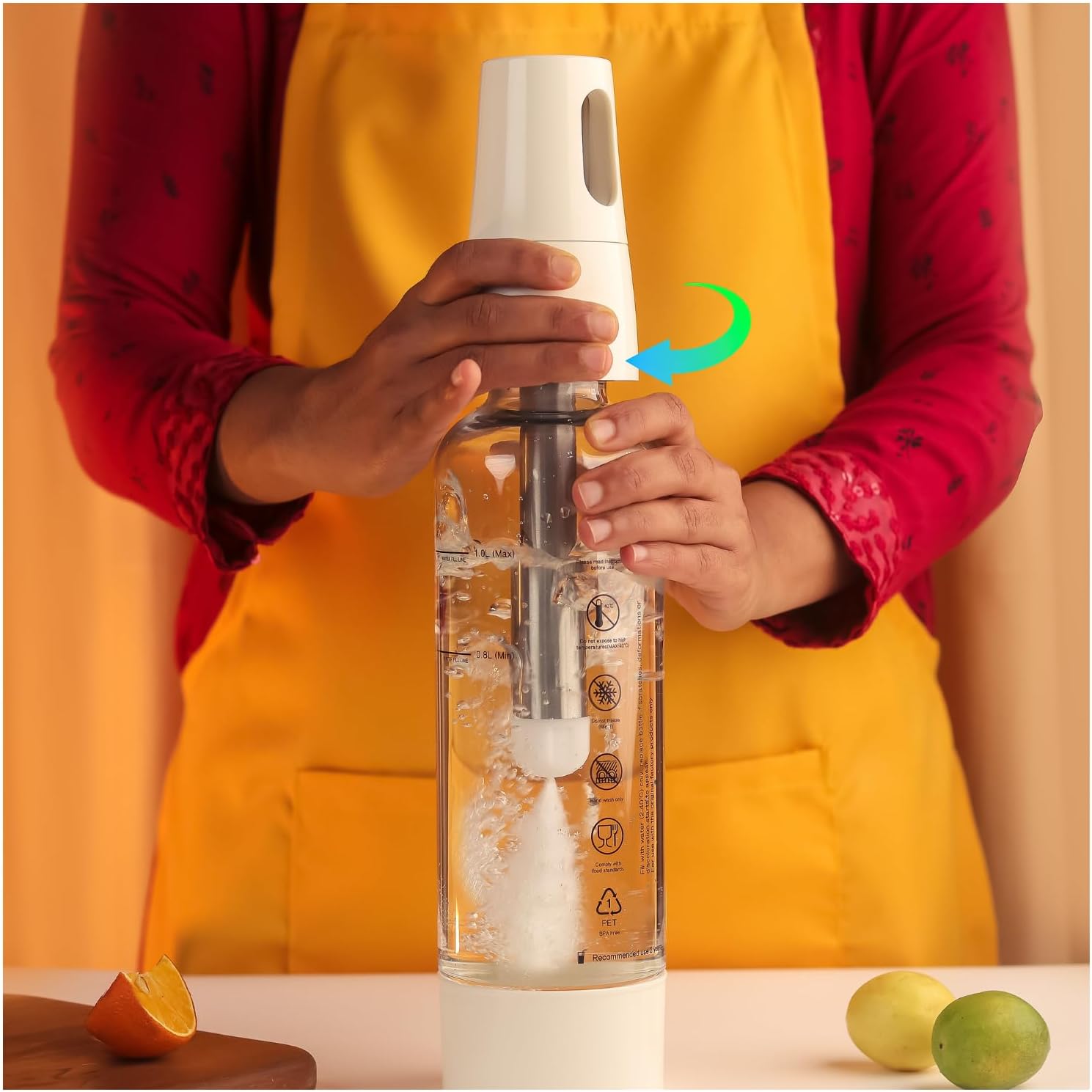 InstaCuppa Portable Soda Maker, Perfect for Busy Moms to Make Lemon Flavored Soda, Jaljeera, Sparkling Water, Mocktails, Fruit Spritzers in Just 30 Seconds Anywhere, Fizz Maker with 2 Lids