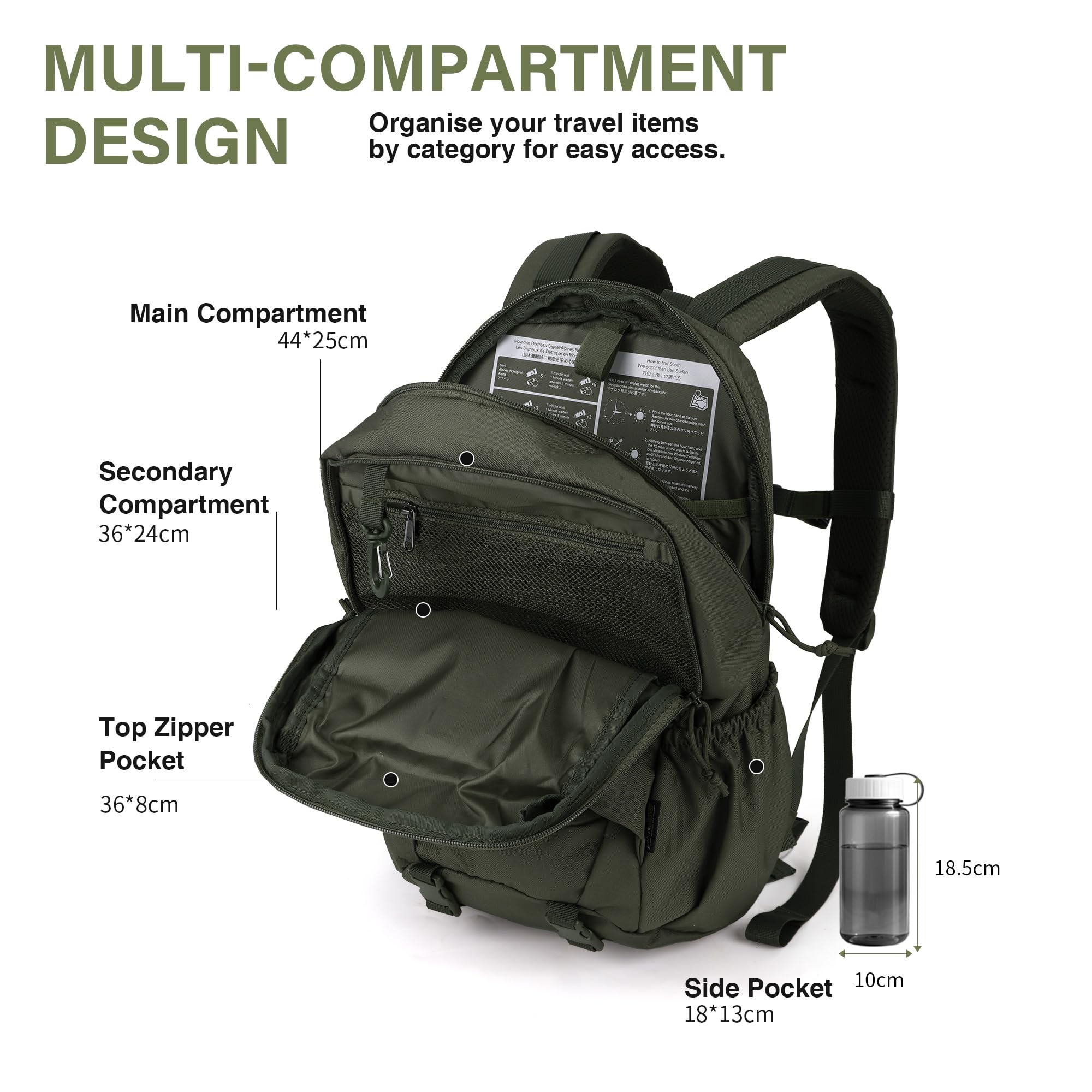 Mardingtop Plecak taktyczny 18 l/28 l, plecak trekkingowy, plecak outdoorowy, na kemping, wędrówki, podróże, 18 l zieleń wojskowa, 18L