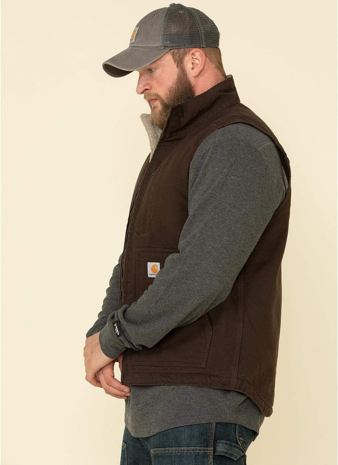 Carhartt Men's Loose Fit Washed Duck Sherpa-Lined Mock-Neck Vest - Image 3