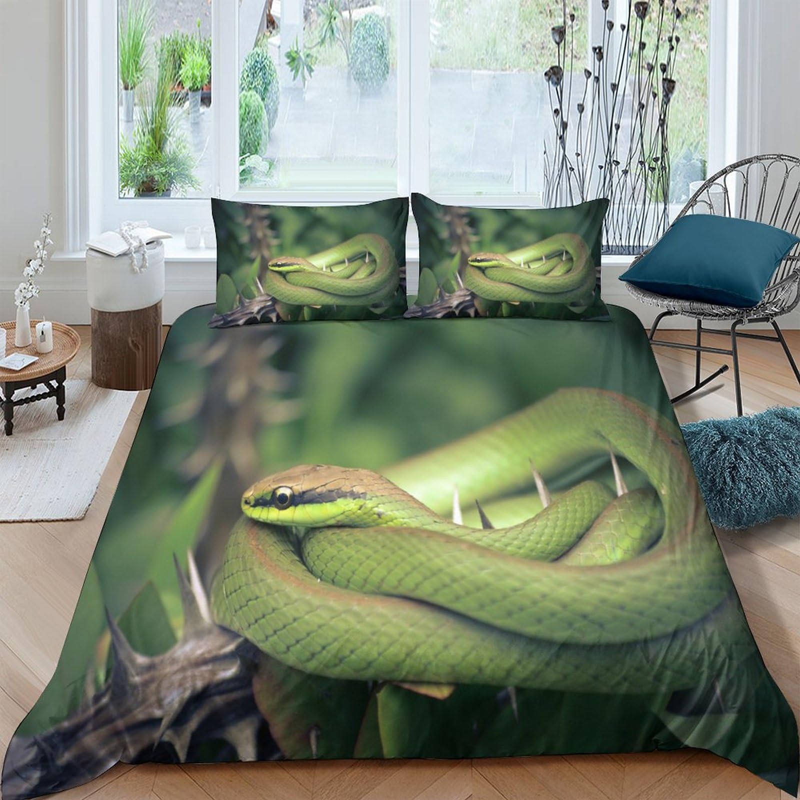 Housse de couette serpent microfibre anti-plis, parure de lit 200x200cm fermeture éclair facile