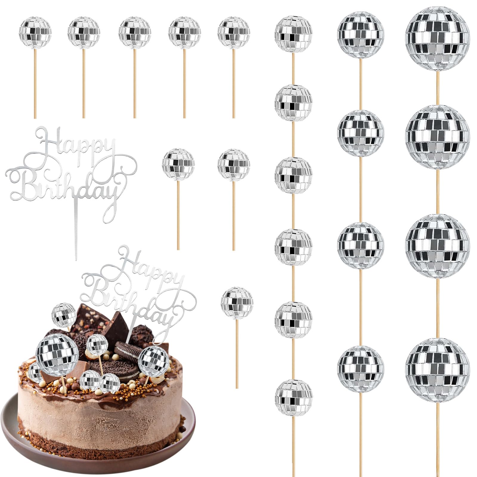 Déco Gâteau Boule Disco - 23 Pièces - Topper Anniversaire - Soirée Disco - Cupcake - Fête - Non Comestible