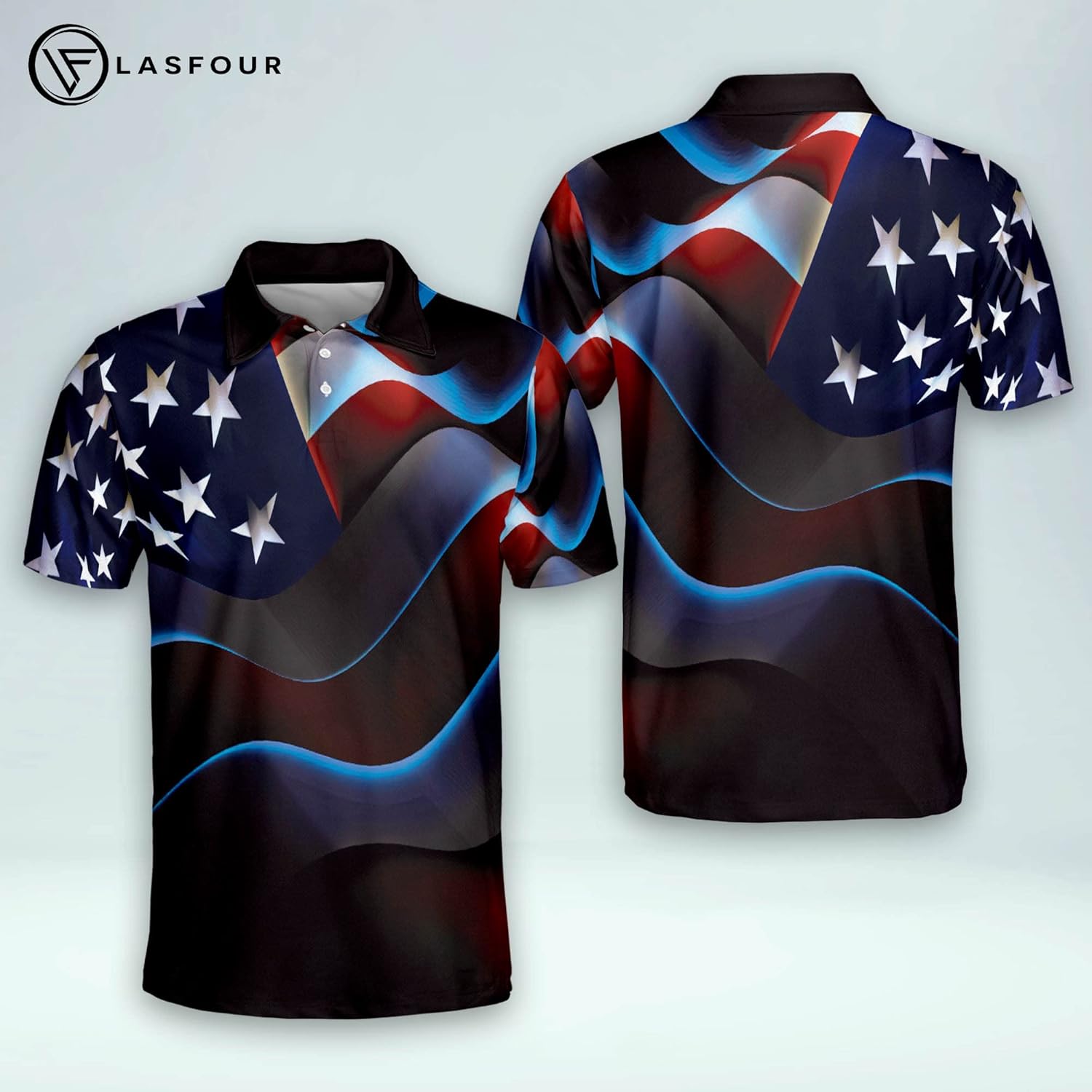 LASFOUR Personalized American Flag Golf Shirts for Team, Patriotic Golf Shirts for Men, Crazy Golf Shirts for Men